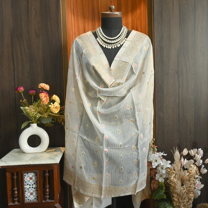 Elegant Organza Tissue Meena Zari Jacquard Dupatta | Premium Designer Dupatta-MEE425