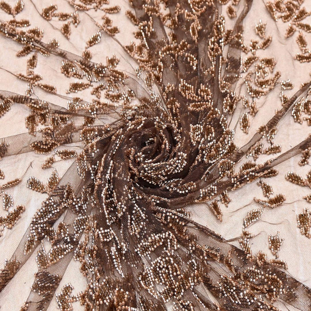 Luxury Imported Net Bead Embroidery Fabric 60" – Heavy Designer Net Fabric - CF4898-1