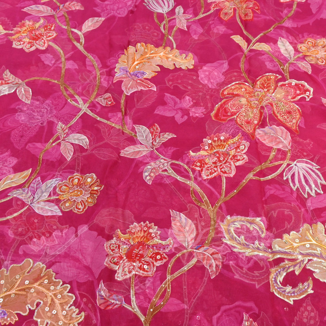 Organza Digital Print with Sequins Embroidery Fabric – Lightweight Designer Organza Fabric-0E1978-2