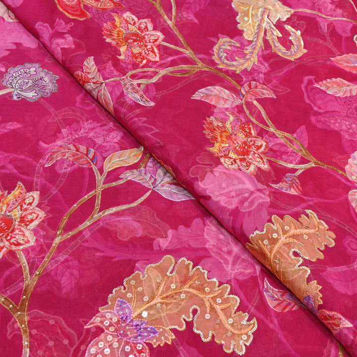 Organza Digital Print with Sequins Embroidery Fabric – Lightweight Designer Organza Fabric-0E1978-2
