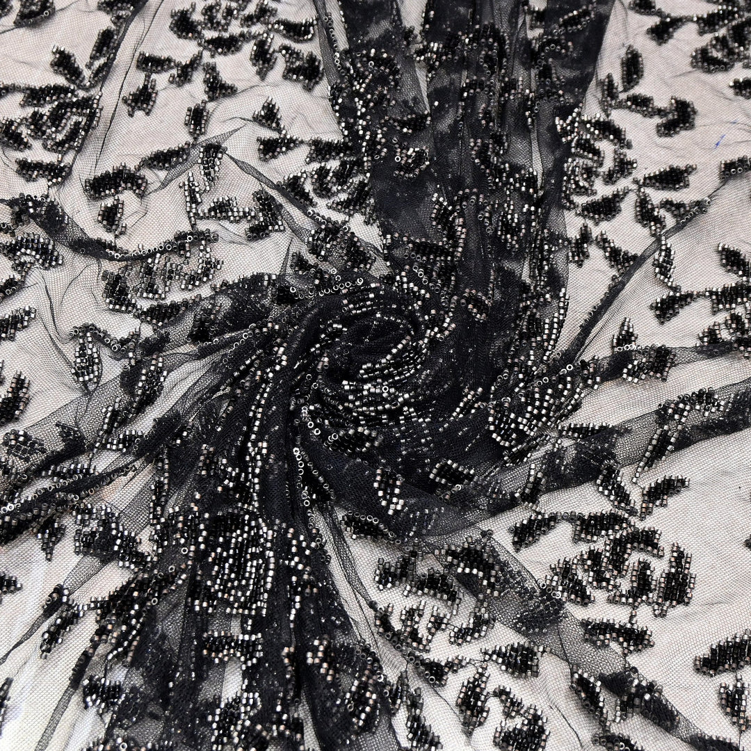 Luxury Imported Net Bead Embroidery Fabric 60" – Heavy Designer Net Fabric - CF4898-2