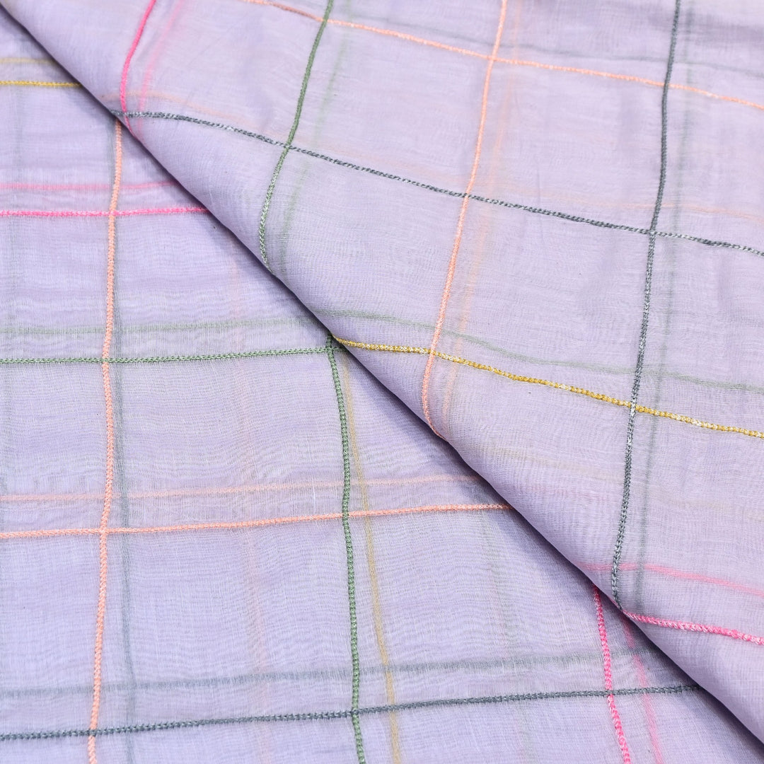 Premium Mul Chanderi Multicolor Thread Work Fabric - V2220C-06