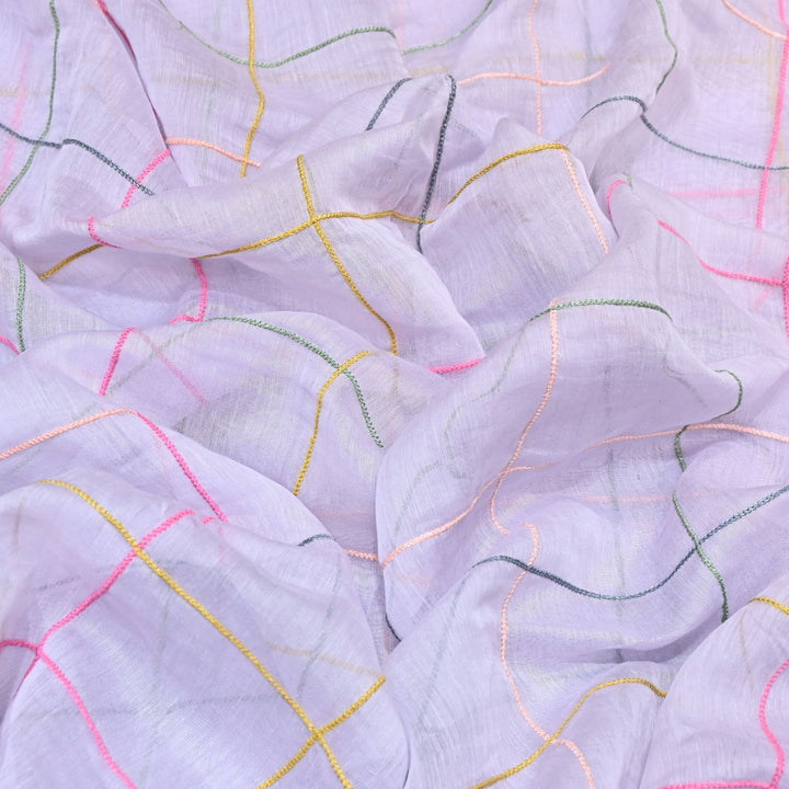 Premium Mul Chanderi Multicolor Thread Work Fabric - V2220C-06