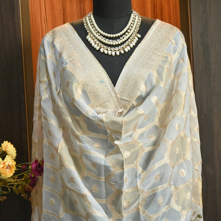 Premium Organza Tissue Zari Jacquard Dupatta | Premium Designer Dupatta-D00050