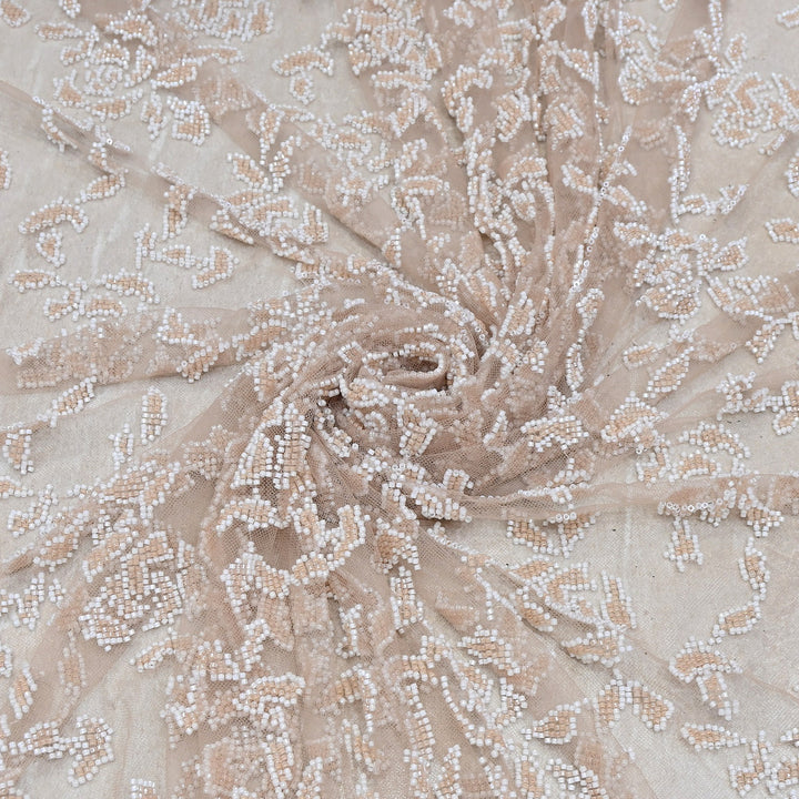 Luxury Imported Net Bead Embroidery Fabric 60" – Heavy Designer Net Fabric - CF4898-3