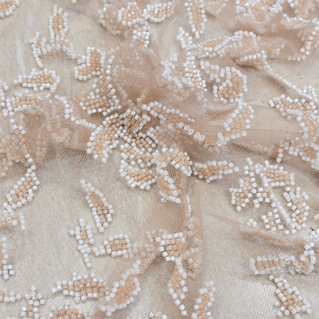 Luxury Imported Net Bead Embroidery Fabric 60" – Heavy Designer Net Fabric - CF4898-3