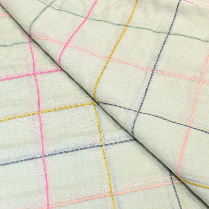 Premium Mul Chanderi Multicolor Thread Work Fabric - V2220C-07