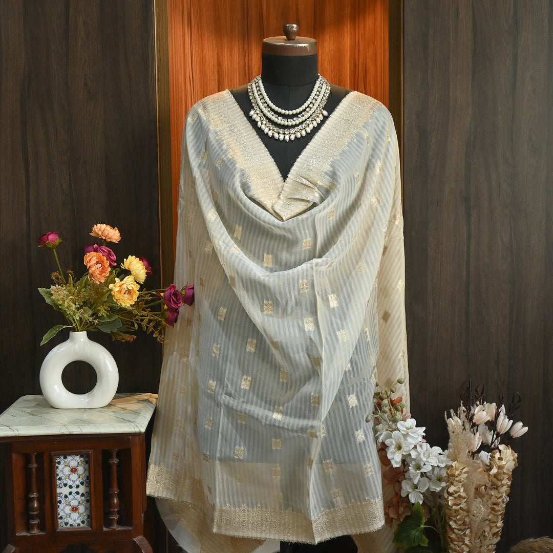 Elegant Organza Tissue Zari Jacquard Dupatta | Premium Designer Dupatta-JACQ395