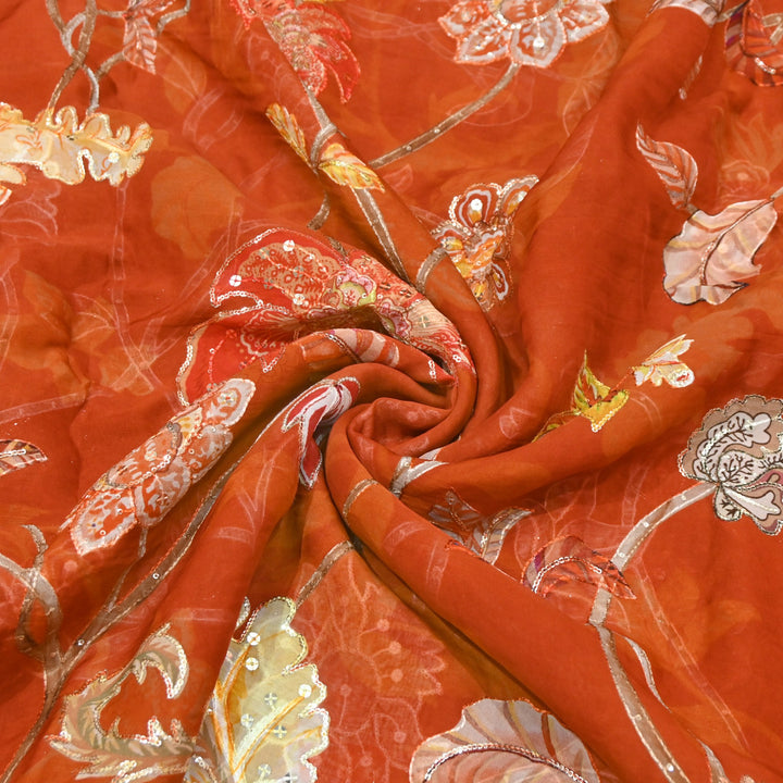 Organza Digital Print with Sequins Embroidery Fabric – Lightweight Designer Organza Fabric-0E1978-4