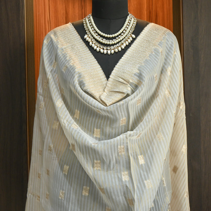 Elegant Organza Tissue Zari Jacquard Dupatta | Premium Designer Dupatta-JACQ395