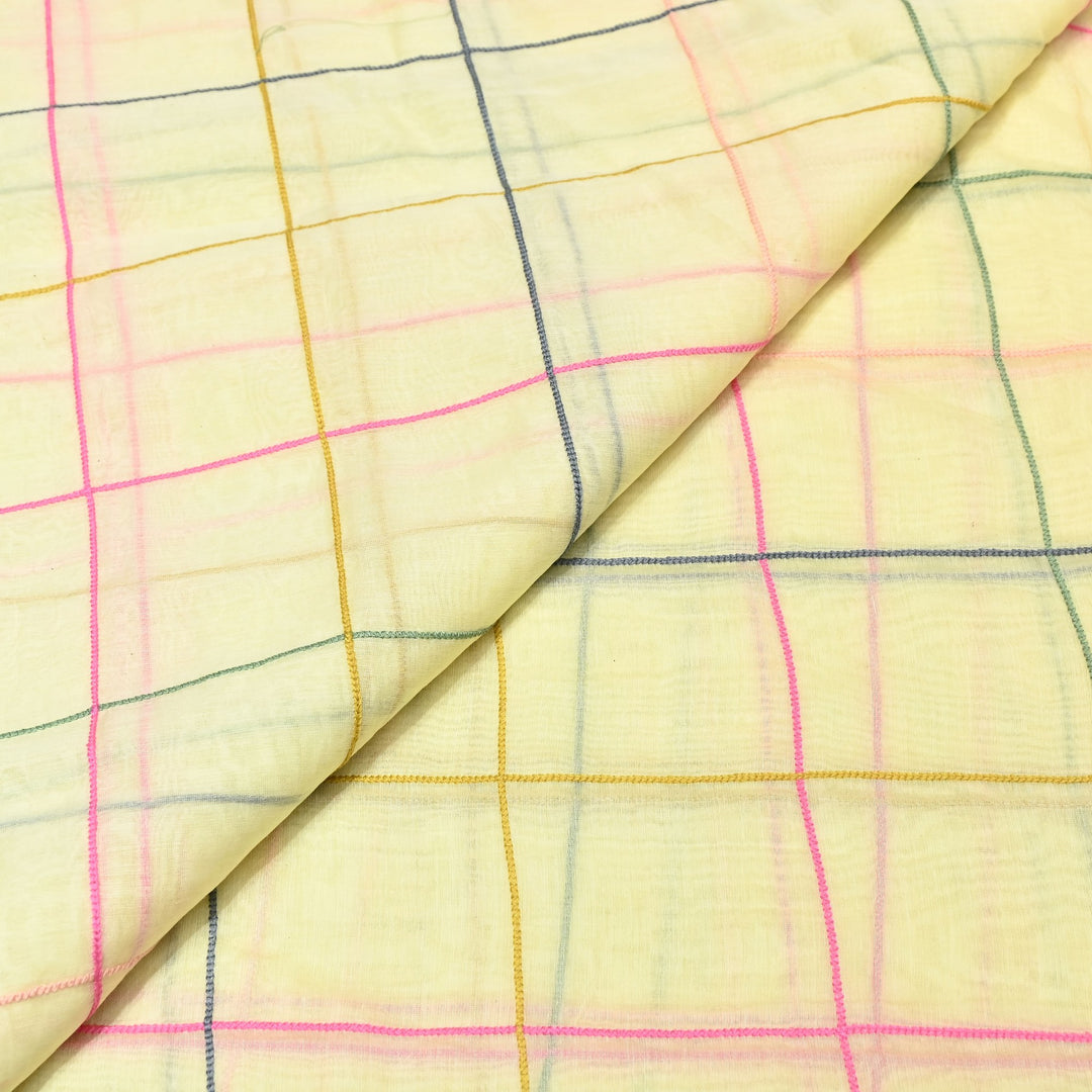 Premium Mul Chanderi Multicolor Thread Work Fabric - V2220C-01