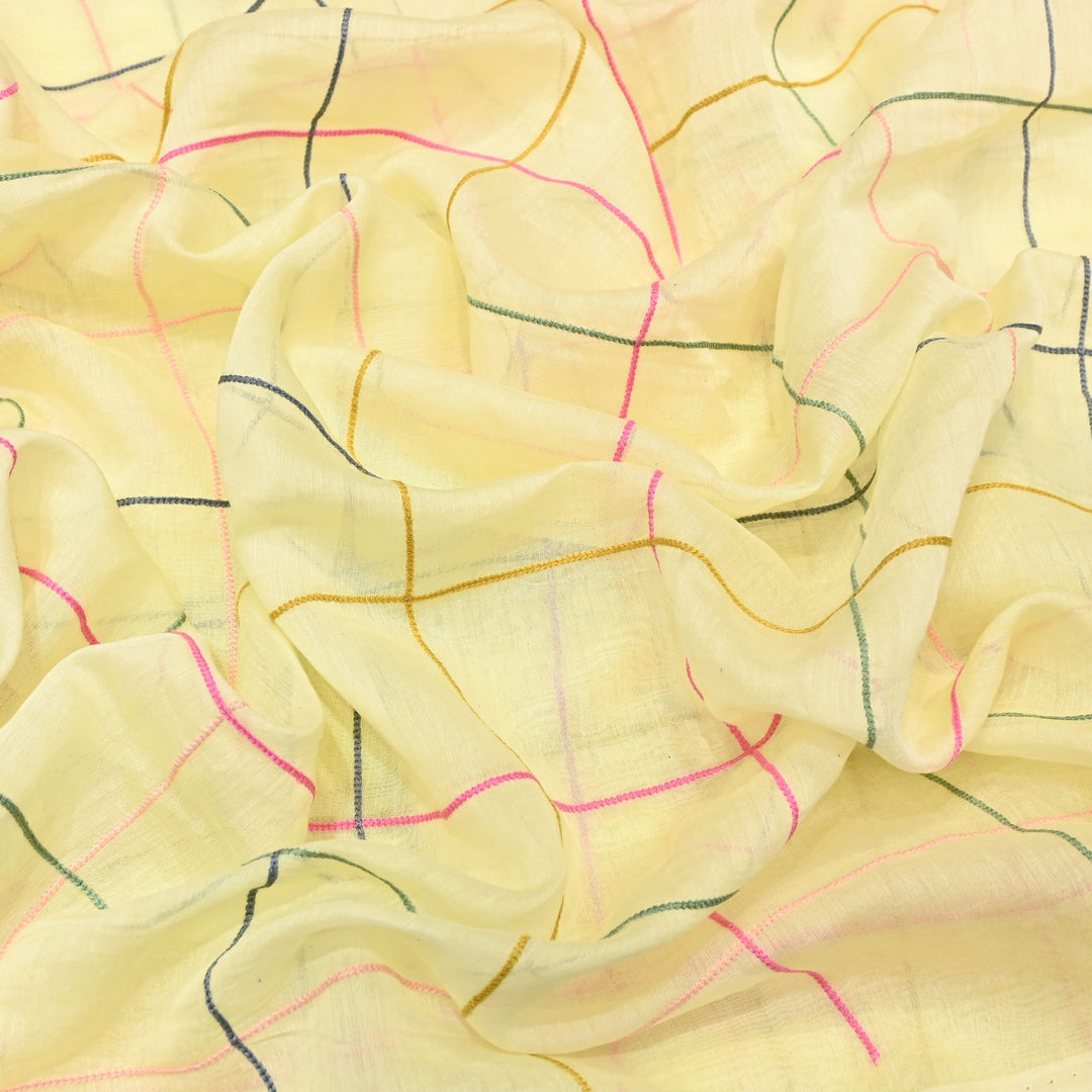 Premium Mul Chanderi Multicolor Thread Work Fabric - V2220C-01