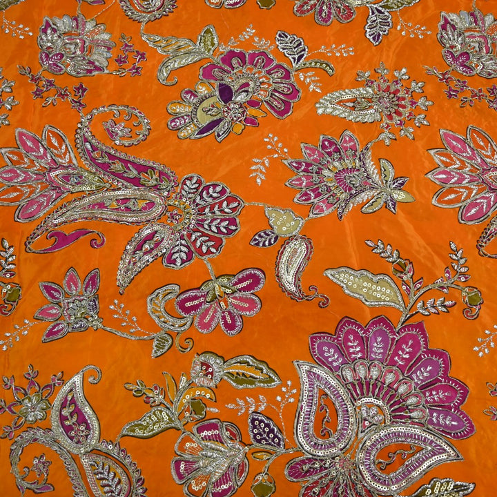 Crepe Position Print With Zari Sequins Embroidery