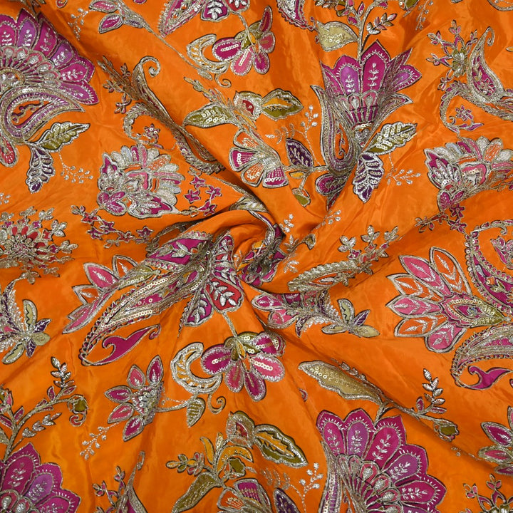 Crepe Position Print With Zari Sequins Embroidery