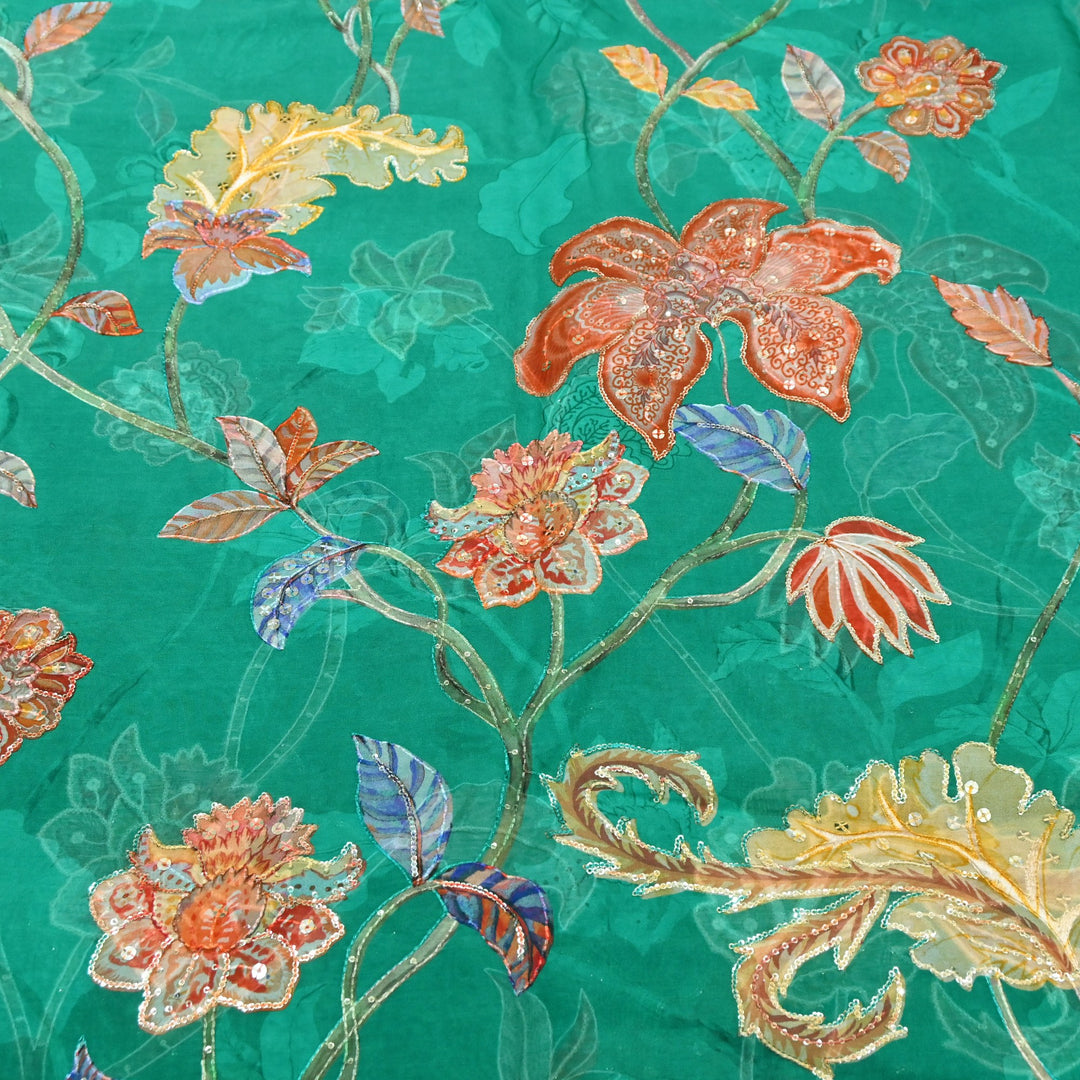 Organza Digital Print with Sequins Embroidery Fabric – Lightweight Designer Organza Fabric-0E1978-8