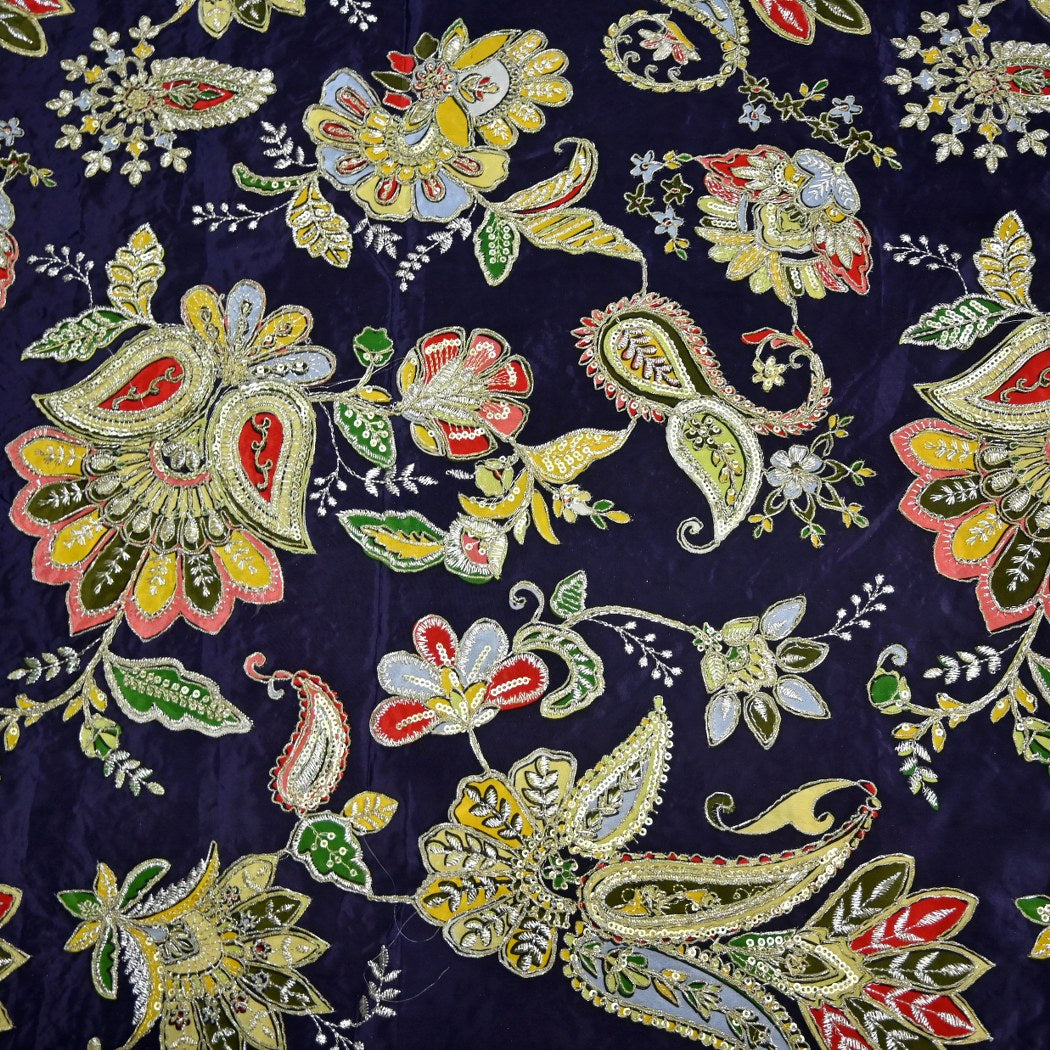 Crepe Position Print With Zari Sequins Embroidery