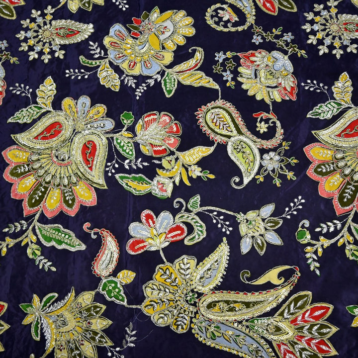 Crepe Position Print With Zari Sequins Embroidery