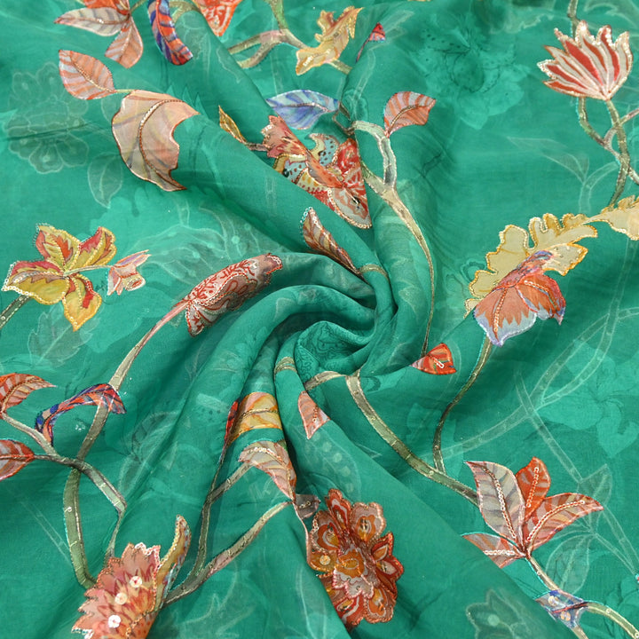 Organza Digital Print with Sequins Embroidery Fabric – Lightweight Designer Organza Fabric-0E1978-8