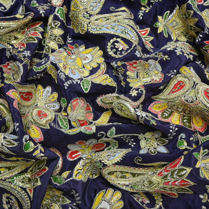 Crepe Position Print With Zari Sequins Embroidery