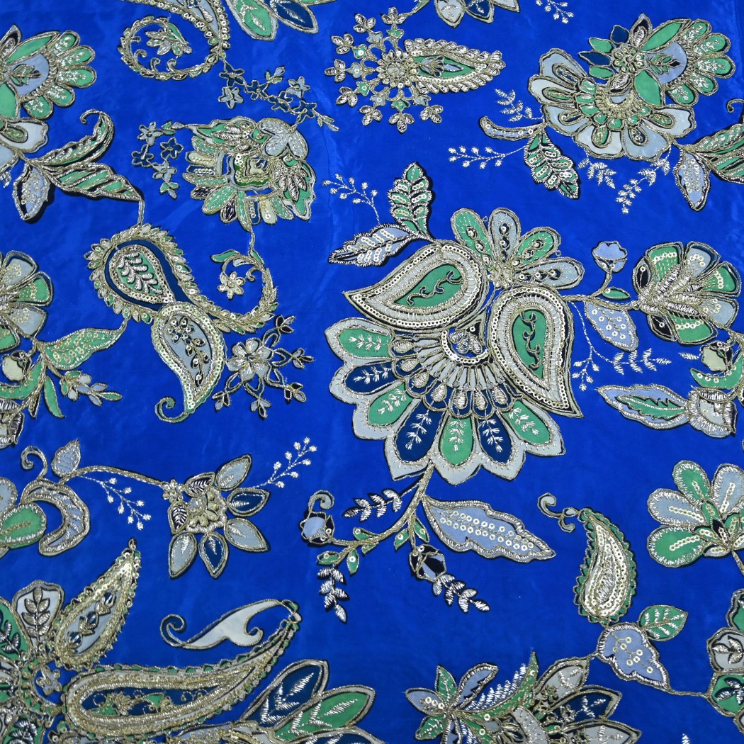 Crepe Position Print With Zari Sequins Embroidery