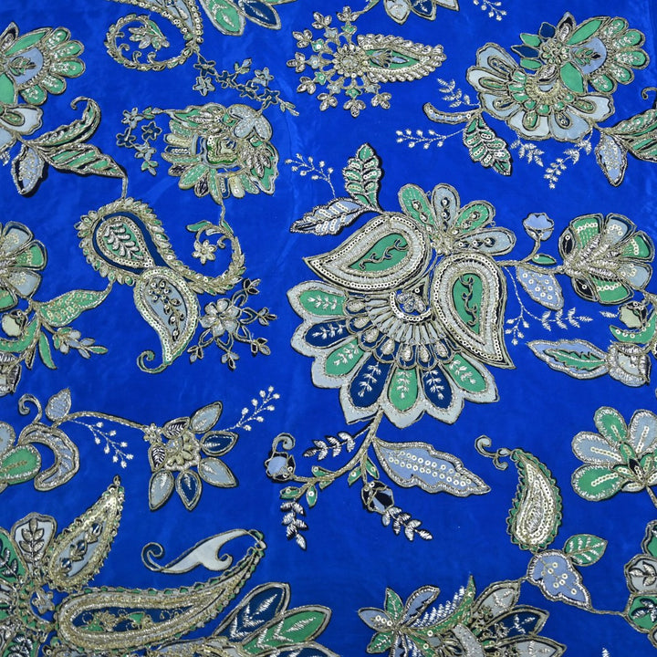 Crepe Position Print With Zari Sequins Embroidery