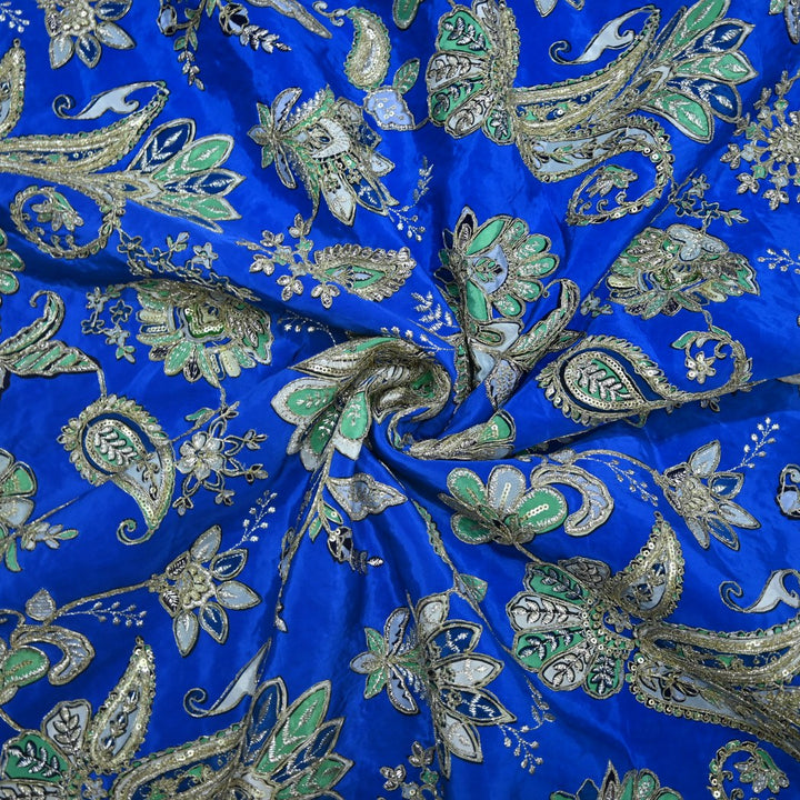 Crepe Position Print With Zari Sequins Embroidery