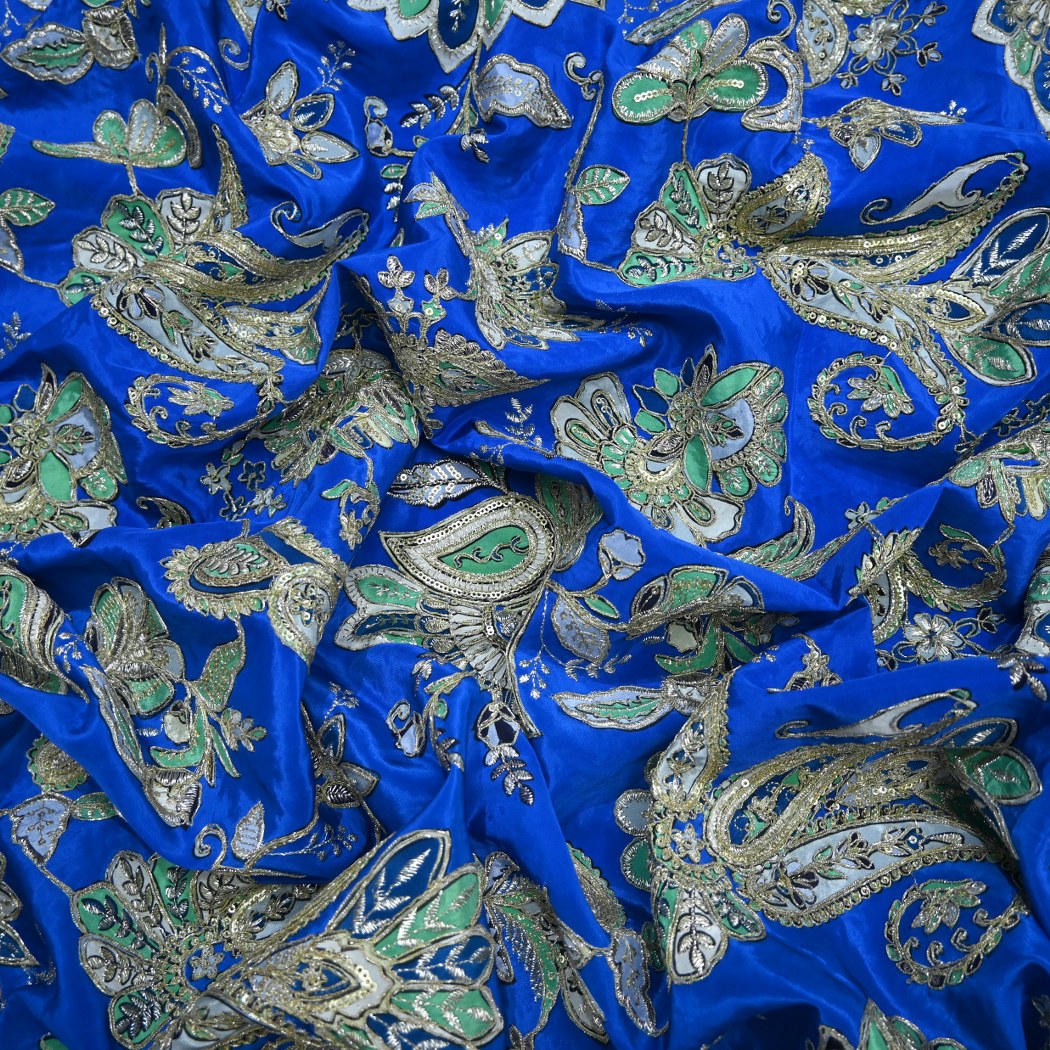 Crepe Position Print With Zari Sequins Embroidery