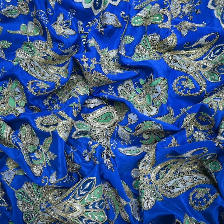 Crepe Position Print With Zari Sequins Embroidery