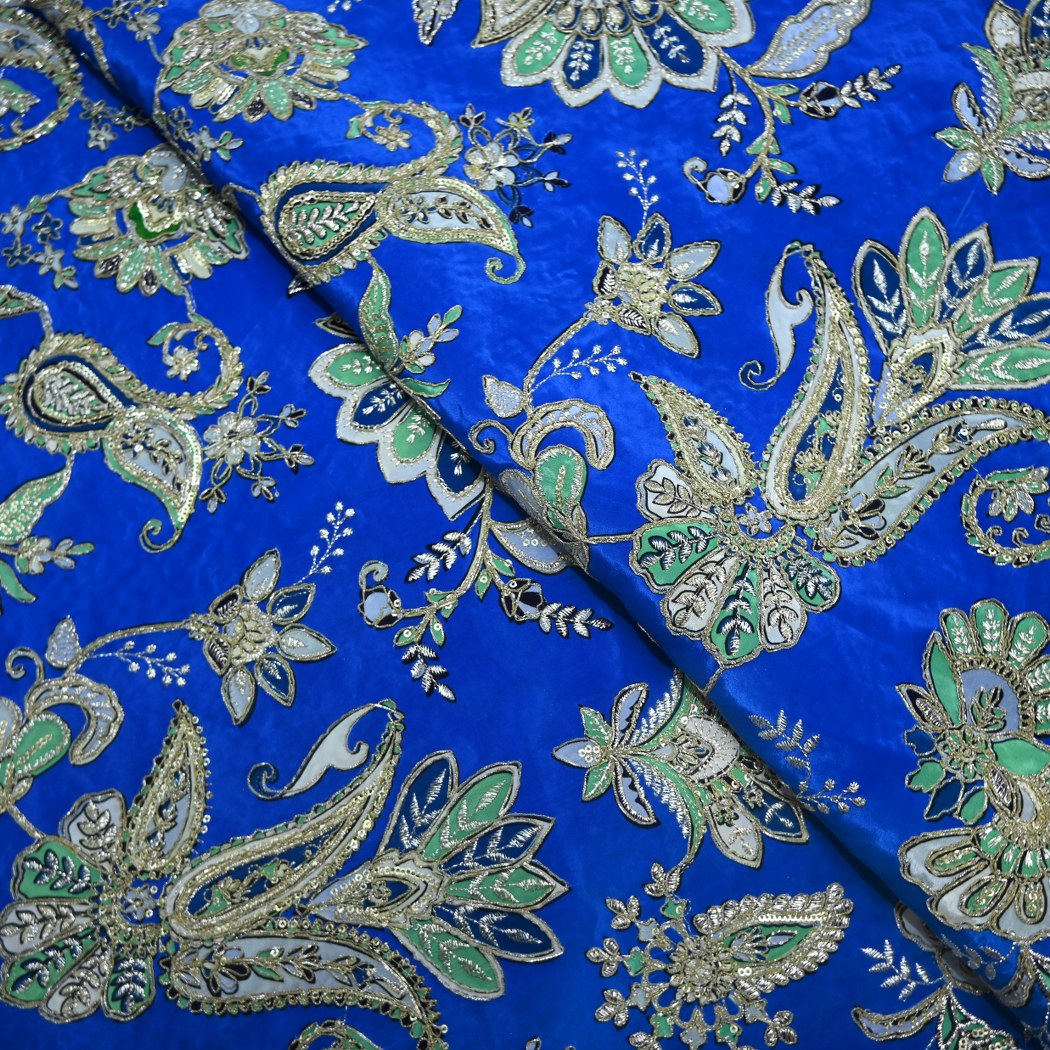 Crepe Position Print With Zari Sequins Embroidery