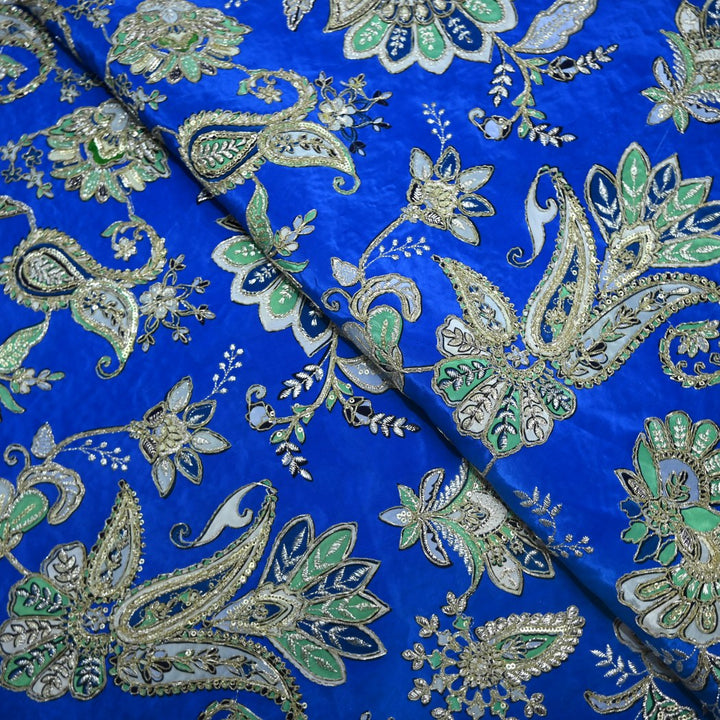 Crepe Position Print With Zari Sequins Embroidery