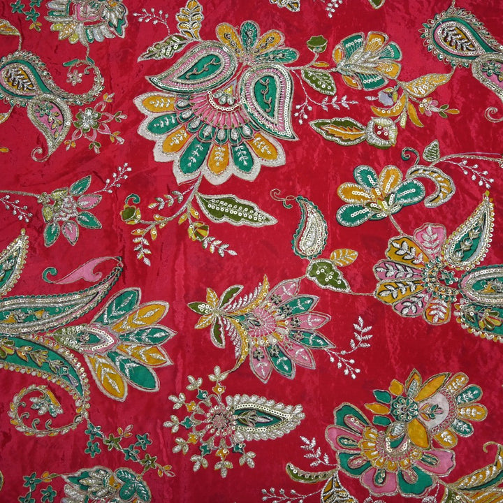 Crepe Position Print With Zari Sequins Embroidery