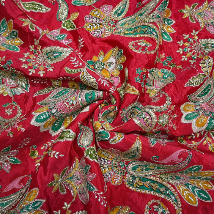 Crepe Position Print With Zari Sequins Embroidery