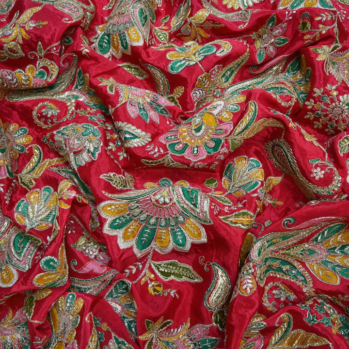 Crepe Position Print With Zari Sequins Embroidery