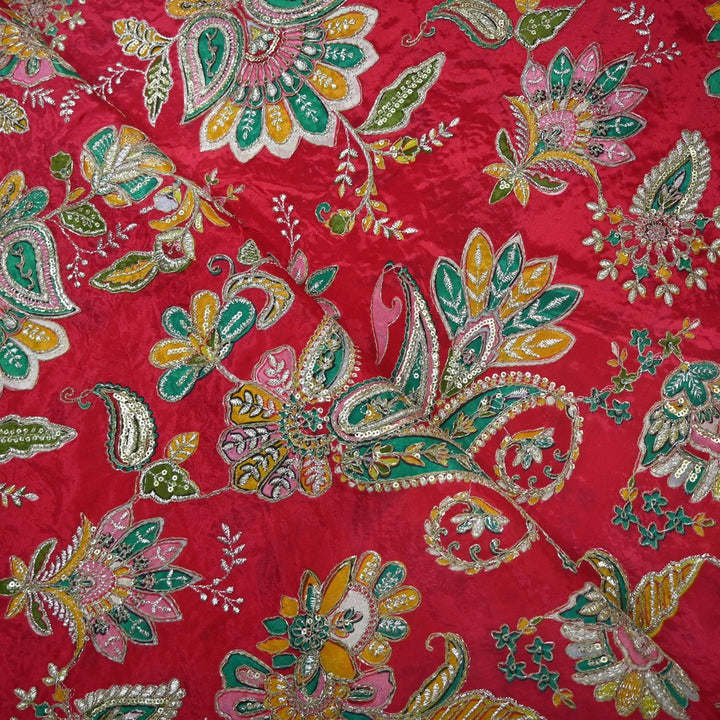 Crepe Position Print With Zari Sequins Embroidery