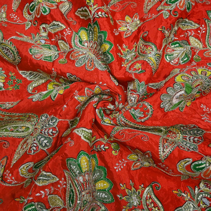 Crepe Position Print With Zari Sequins Embroidery