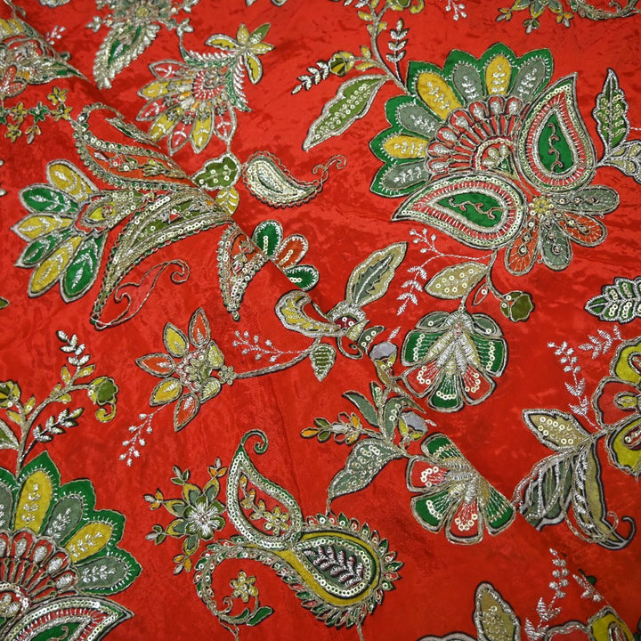 Crepe Position Print With Zari Sequins Embroidery