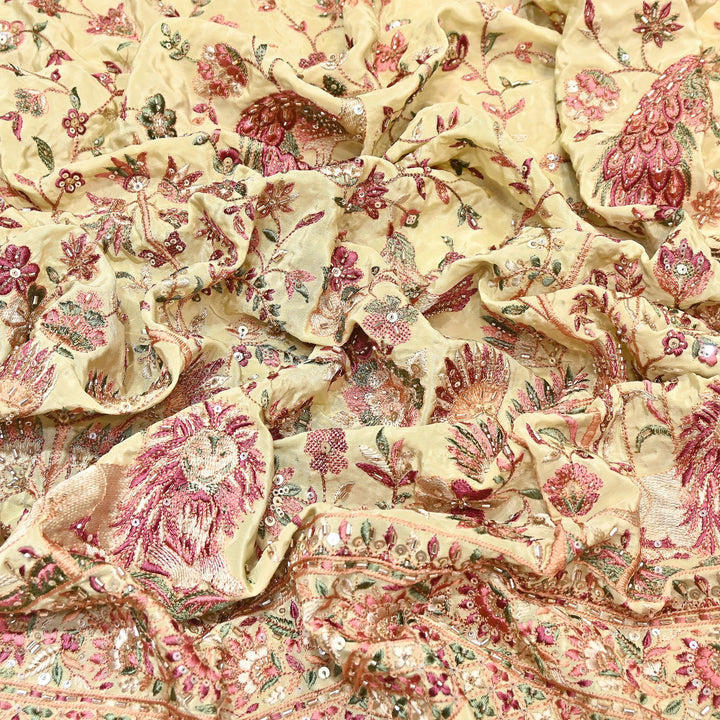 Crepe Multicolor Thread, Pearl & Sequins Embroidery – Designer Couture Fabric- D50420-1