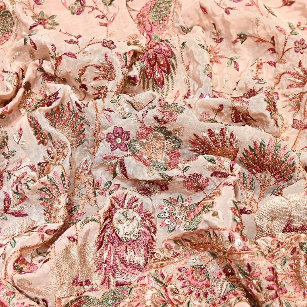 Crepe Multicolor Thread, Pearl & Sequins Embroidery – Designer Couture Fabric- D50420-2