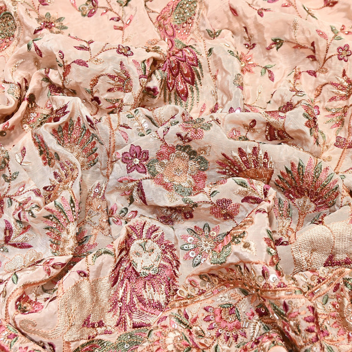 Crepe Multicolor Thread, Pearl & Sequins Embroidery – Designer Couture Fabric- D50420-2