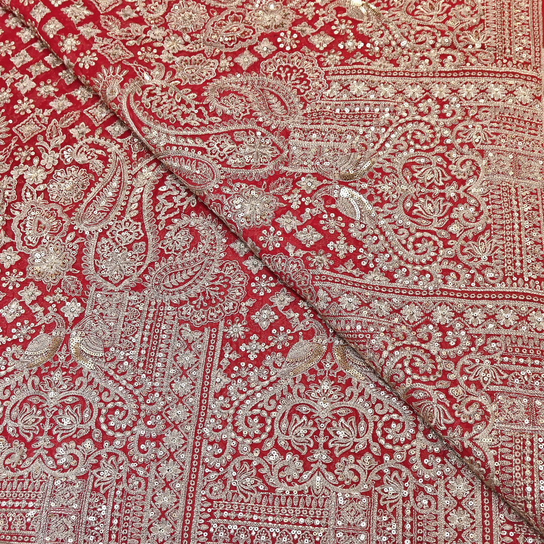Viscose Georgette Zari With Sequins Embroidery Fabric - Georgette Embroidery Fabrics D28968-1