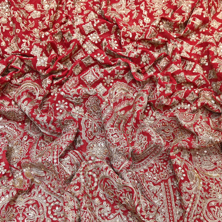 Viscose Georgette Zari With Sequins Embroidery Fabric - Georgette Embroidery Fabrics D28968-1