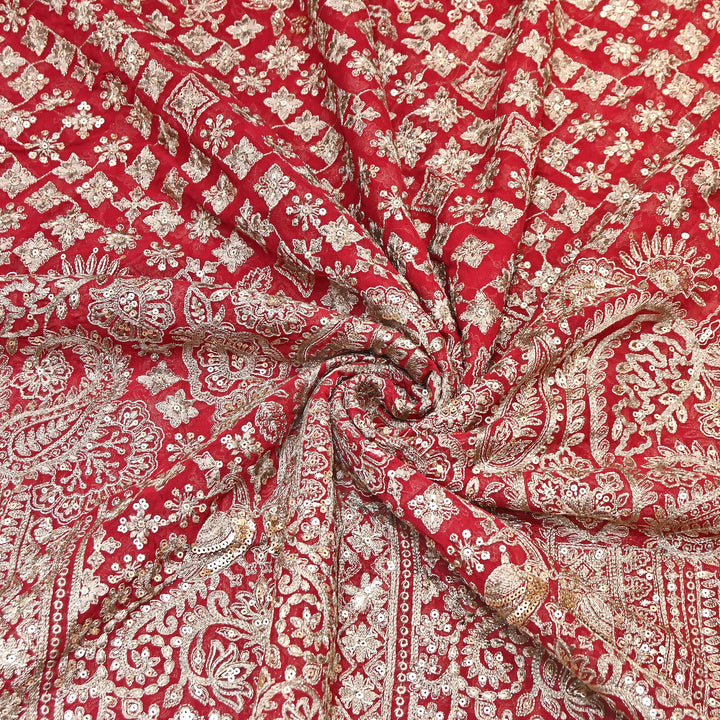 Viscose Georgette Zari With Sequins Embroidery Fabric - Georgette Embroidery Fabrics D28968-1