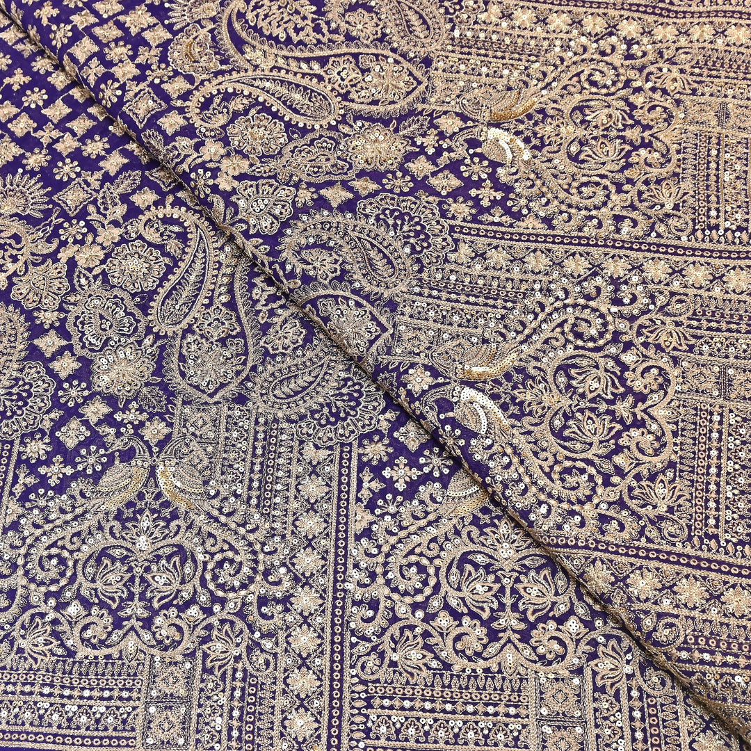 Viscose Georgette Zari With Sequins Embroidery Fabric - Georgette Embroidery Fabrics D28968-2