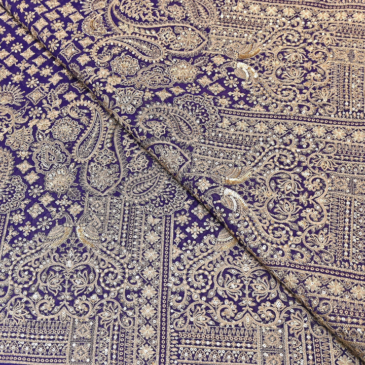 Viscose Georgette Zari With Sequins Embroidery Fabric - Georgette Embroidery Fabrics D28968-2