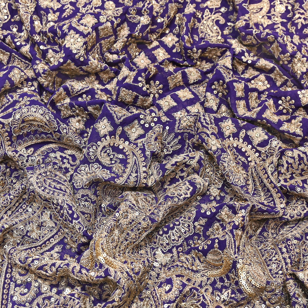 Viscose Georgette Zari With Sequins Embroidery Fabric - Georgette Embroidery Fabrics D28968-2