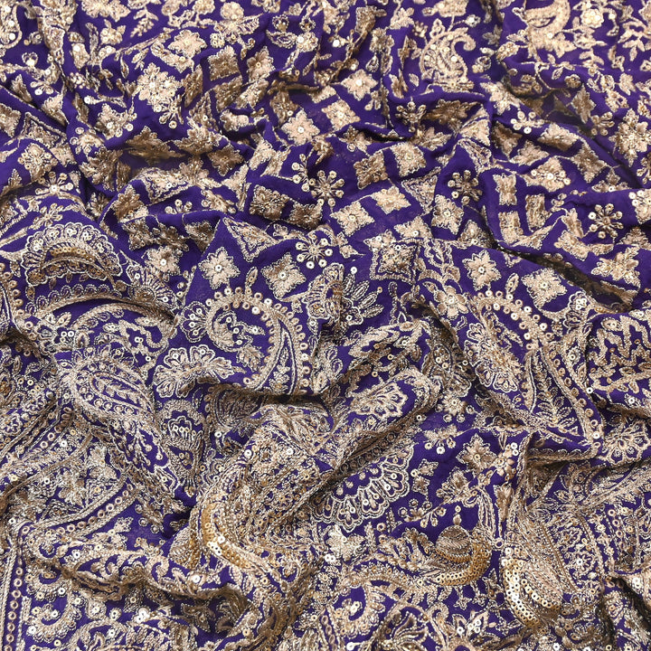 Viscose Georgette Zari With Sequins Embroidery Fabric - Georgette Embroidery Fabrics D28968-2