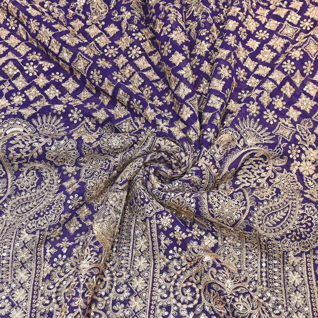Viscose Georgette Zari With Sequins Embroidery Fabric - Georgette Embroidery Fabrics D28968-2