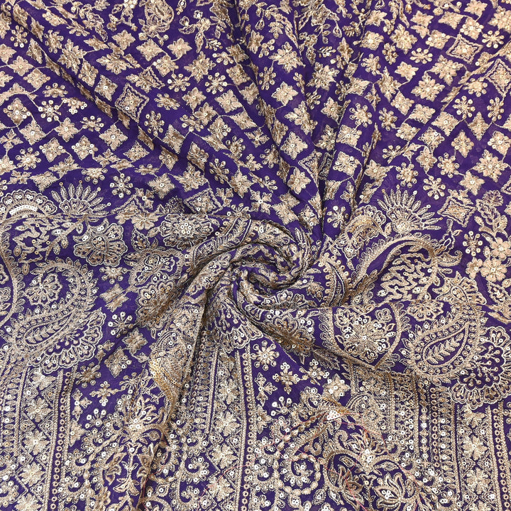 Viscose Georgette Zari With Sequins Embroidery Fabric - Georgette Embroidery Fabrics D28968-2