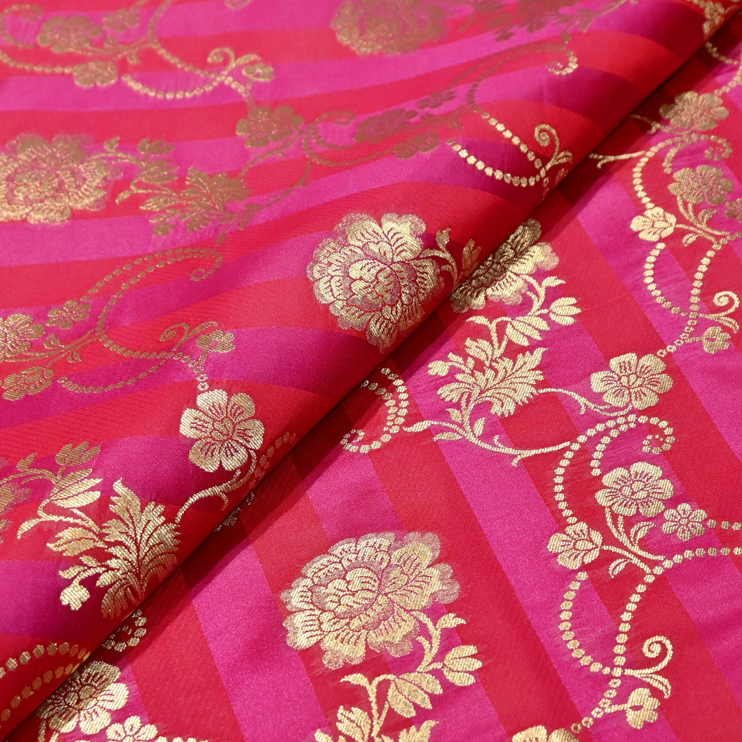 Premium Satin Stripes Zari Jacquard Brocade  Fabric | Designer Brocade Fabric | JAC275-1
