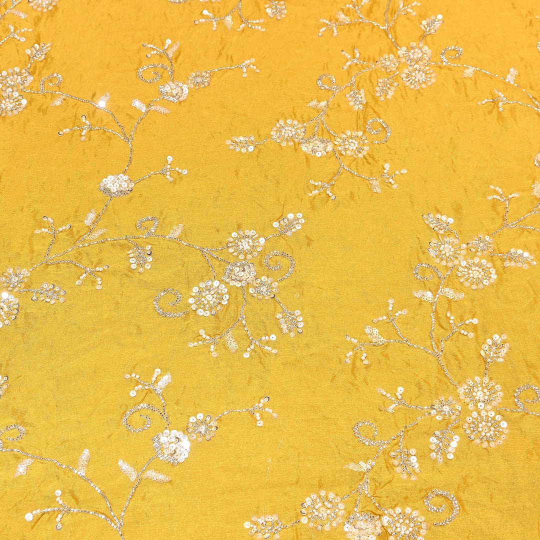 Yellow Color Chinon Pearl & Sequins Embroidery Fabric – Luxury Party Wear Fabric- EB00521-2